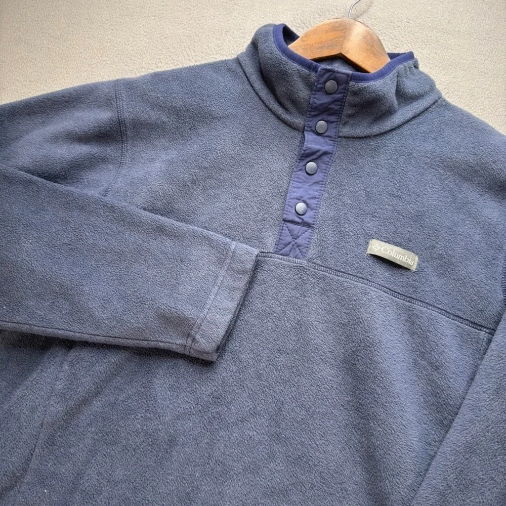 Columbia Steens Mountain Fleece Pullover Regular Fit L Blue Snap Neck Outdoor
